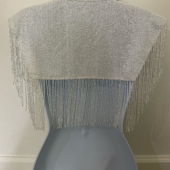 Black and White Tuxedo Beaded Fringe Cape - Picture 7 of 7